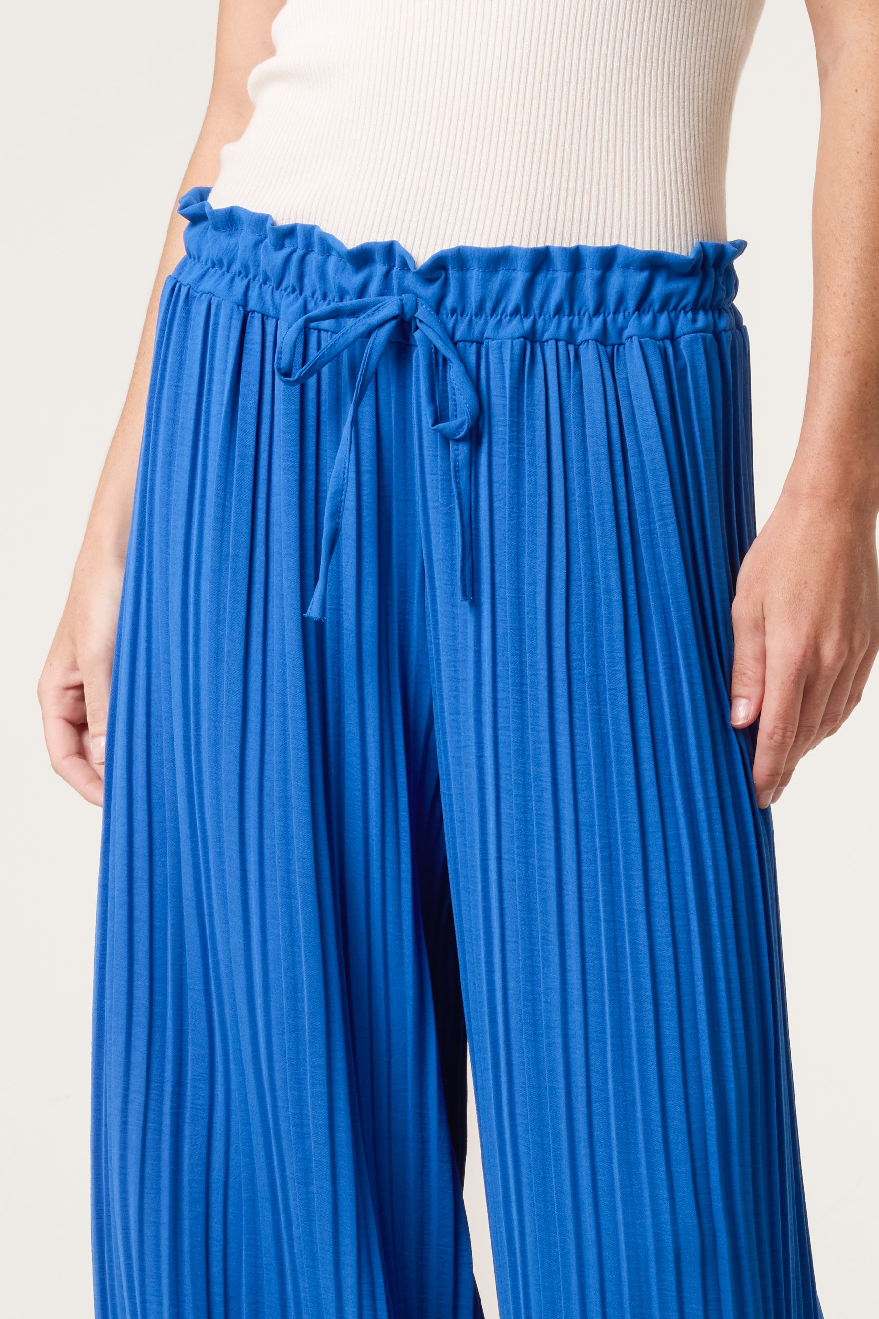 Wide Leg Plisse Drawstring Trousers