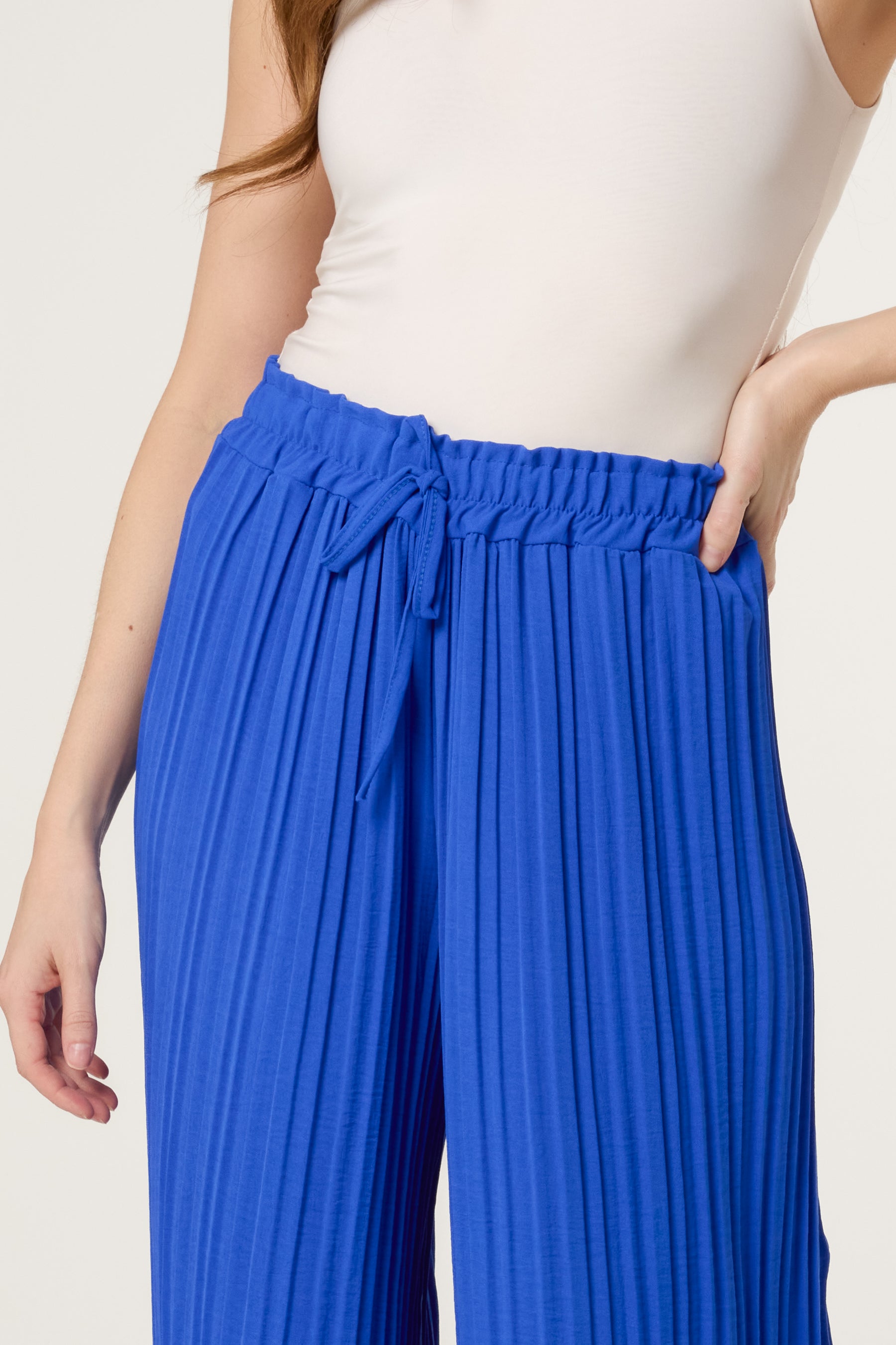 Wide Leg Plisse Drawstring Trousers