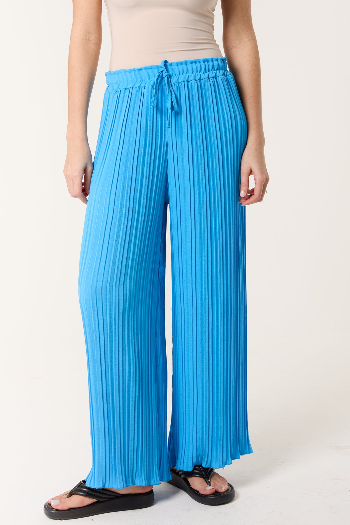 Wide Leg Plisse Drawstring Trousers