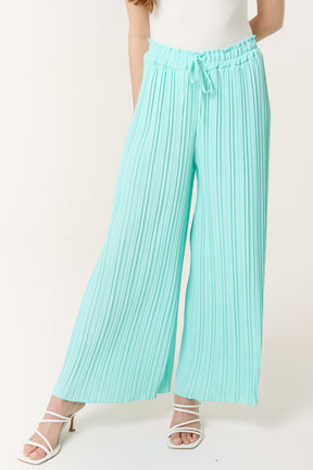 Wide Leg Plisse Drawstring Trousers