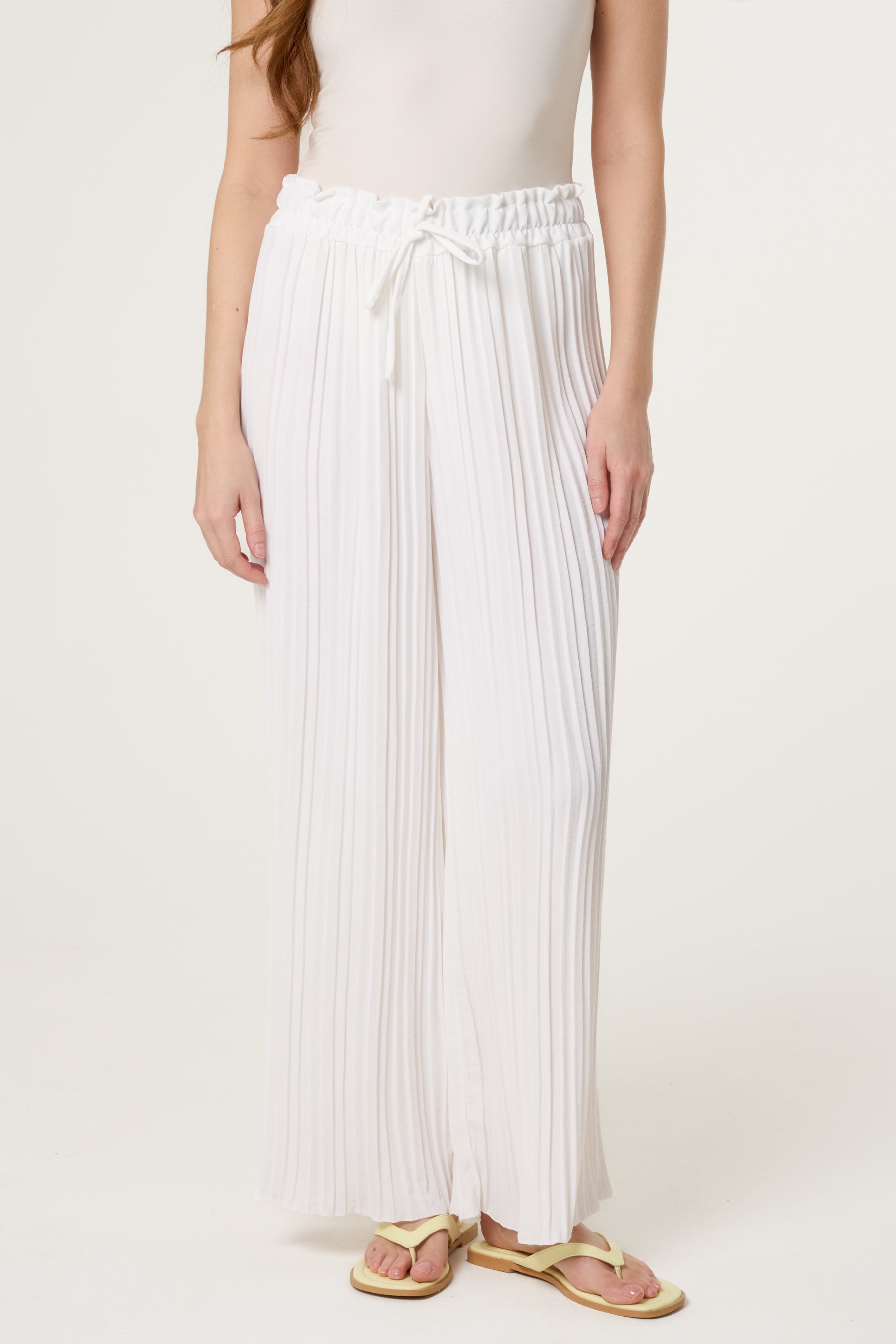 Wide Leg Plisse Drawstring Trousers