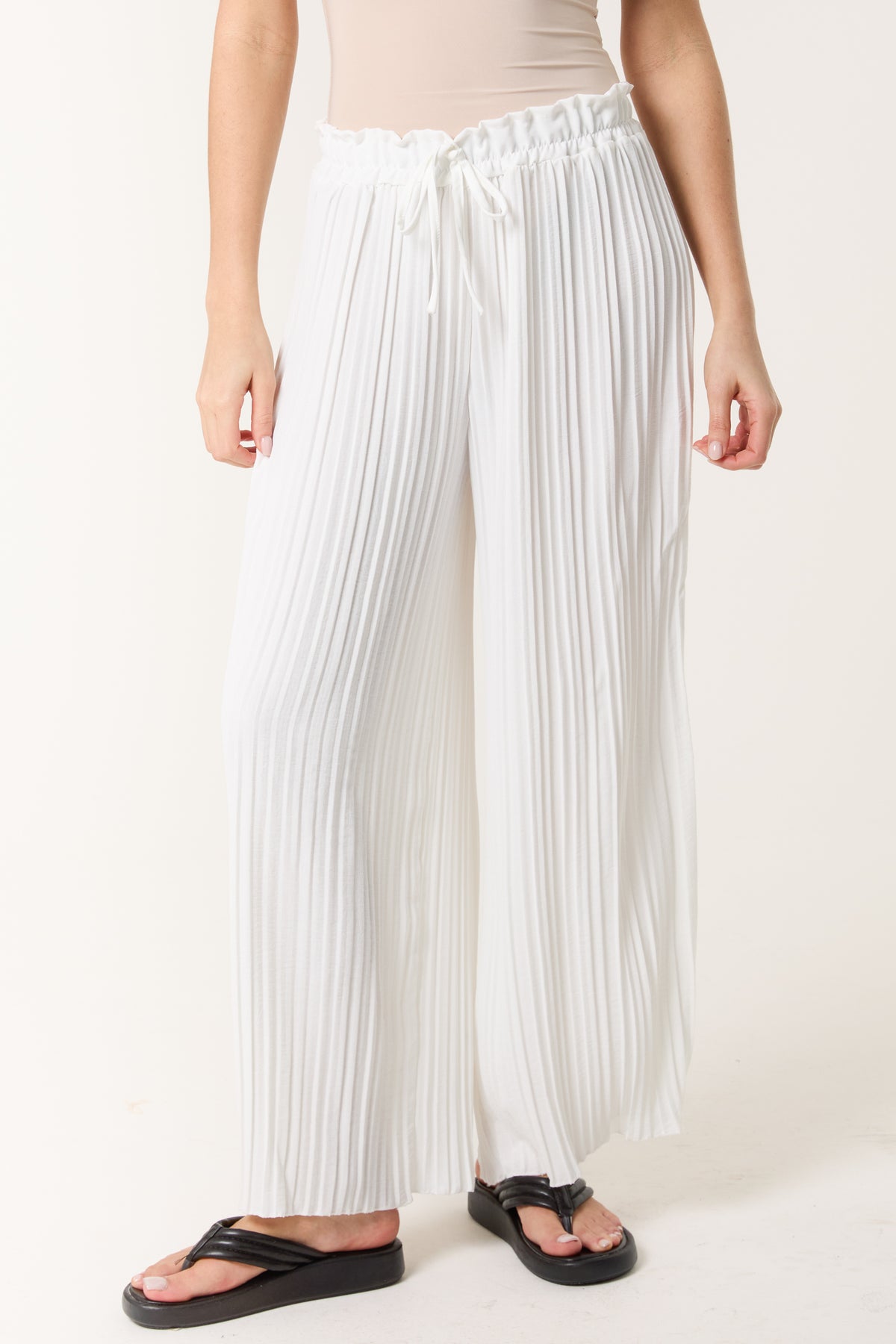 Wide Leg Plisse Drawstring Trousers