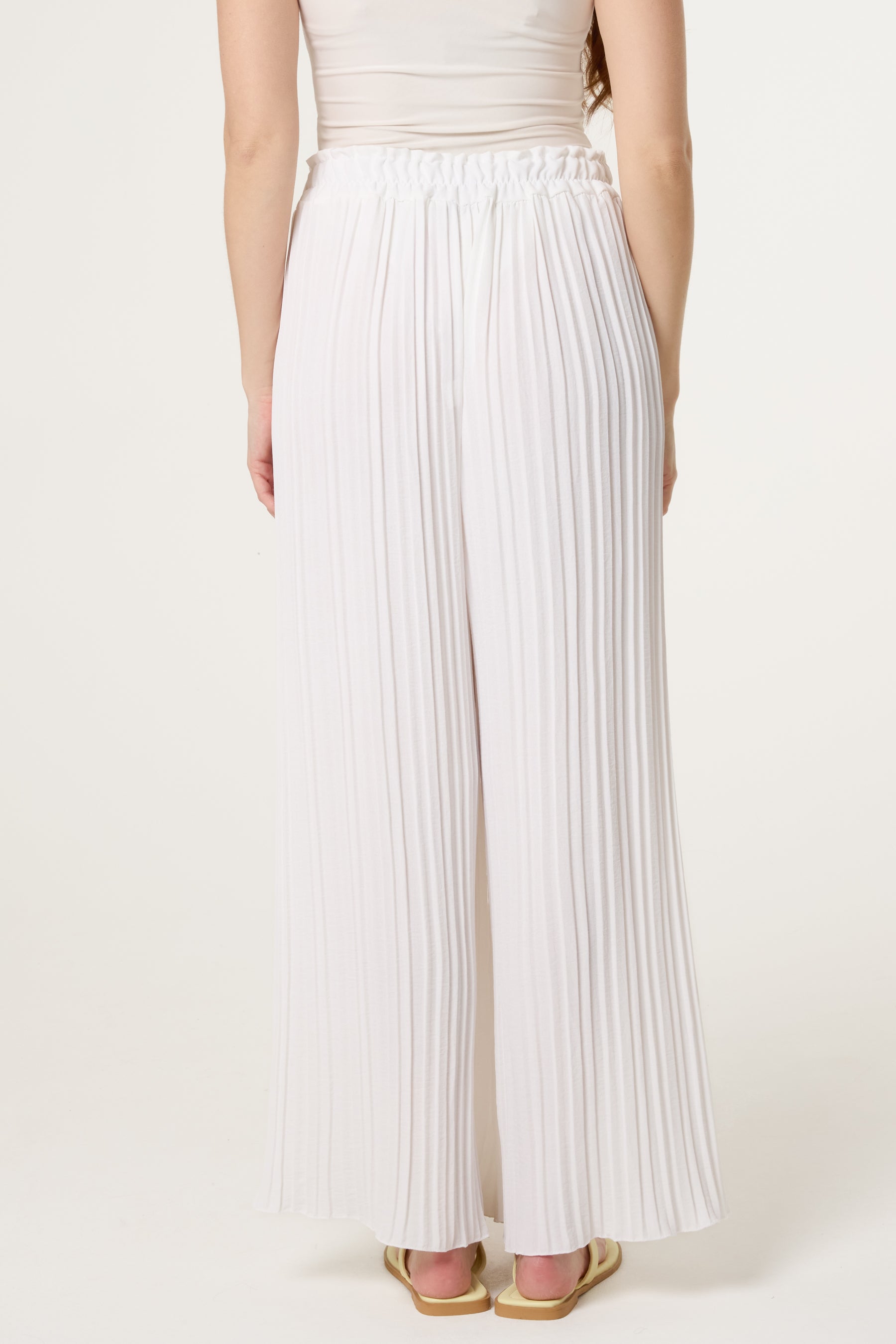 Wide Leg Plisse Drawstring Trousers