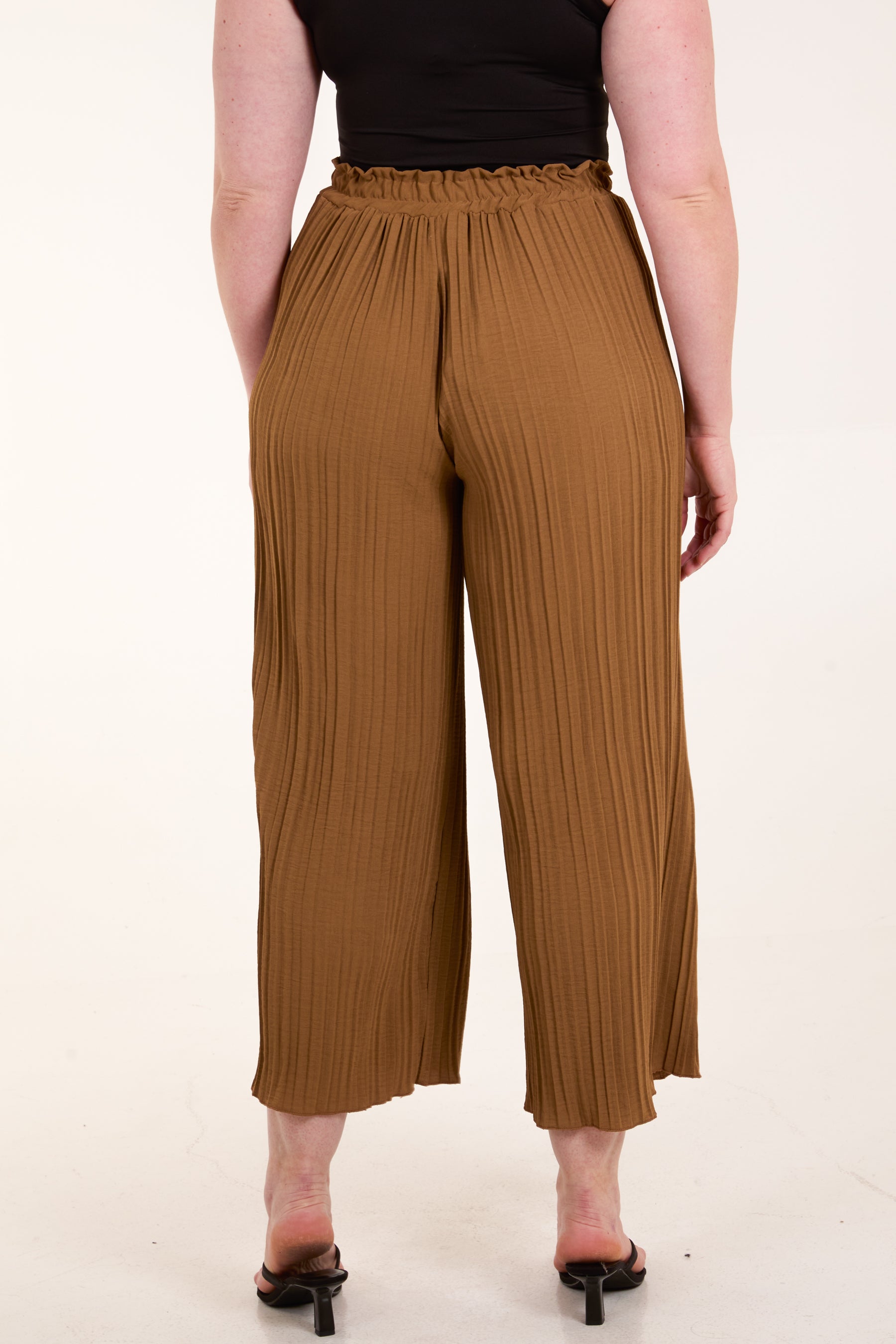 Wide Leg Plisse Drawstring Trousers