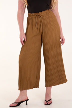 Wide Leg Plisse Drawstring Trousers