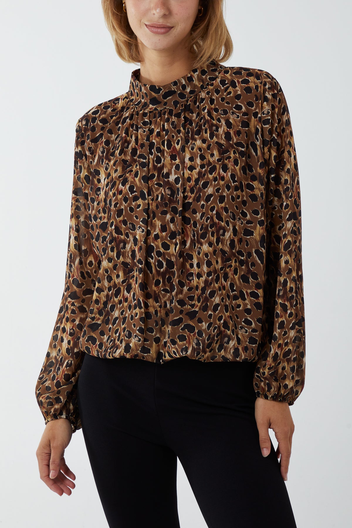 Abstract Leopard Print High Neck Blouse