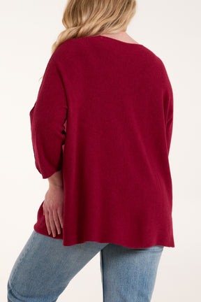 V-Neck Oversized Fine Knit Jumper