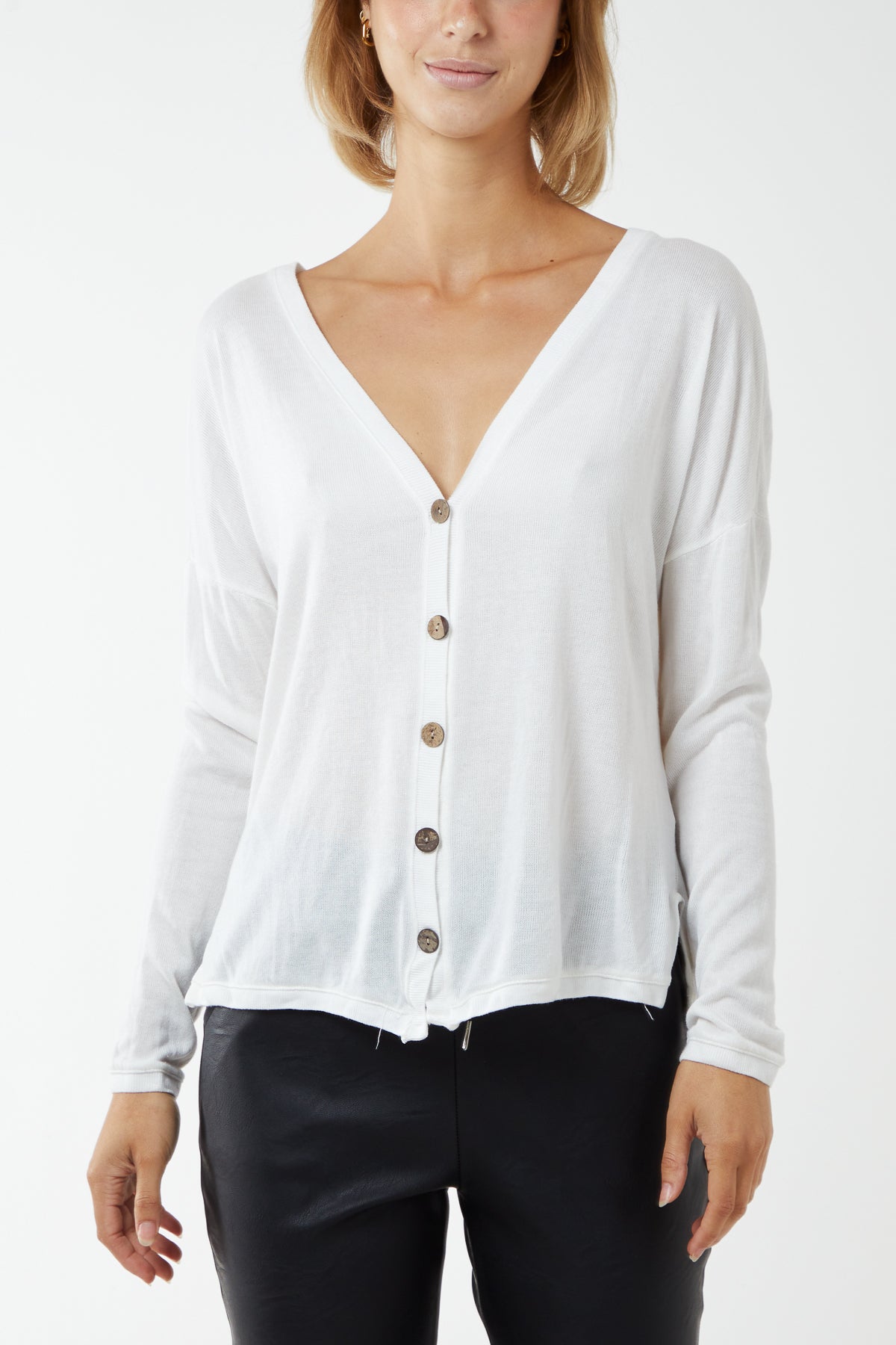 Fine Knit Button Cropped Cardigan