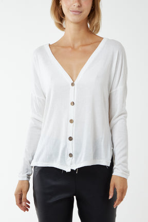Fine Knit Button Cropped Cardigan