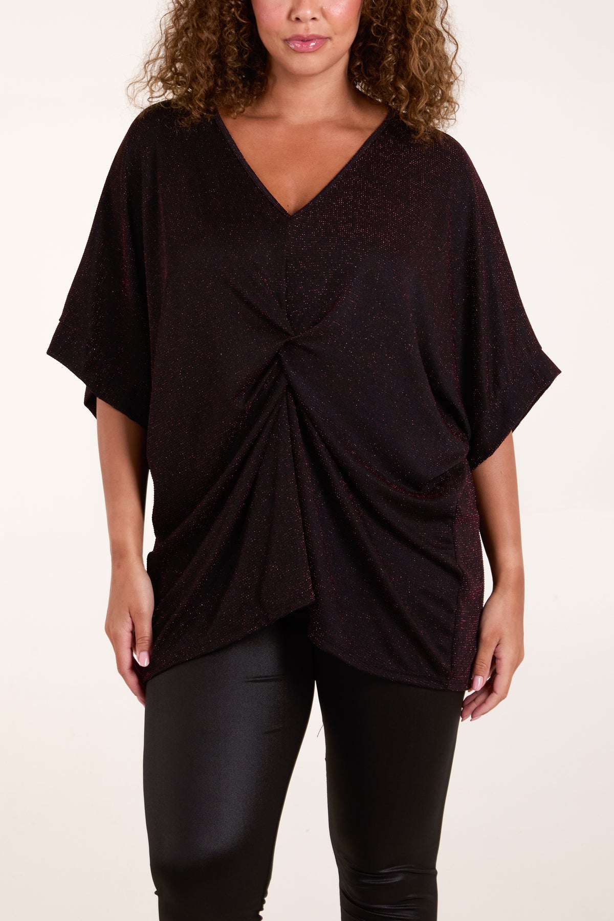 Glitter Lurex Twist Front Oversized Blouse