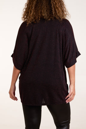 Glitter Lurex Twist Front Oversized Blouse