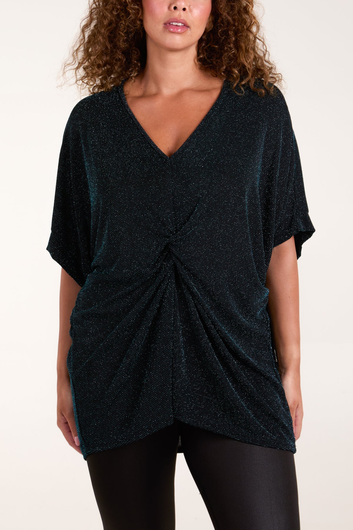 Glitter Lurex Twist Front Oversized Blouse