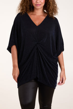 Glitter Lurex Twist Front Oversized Blouse