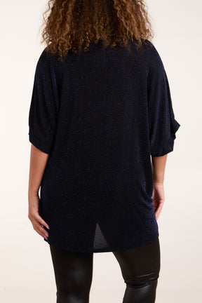 Glitter Lurex Twist Front Oversized Blouse