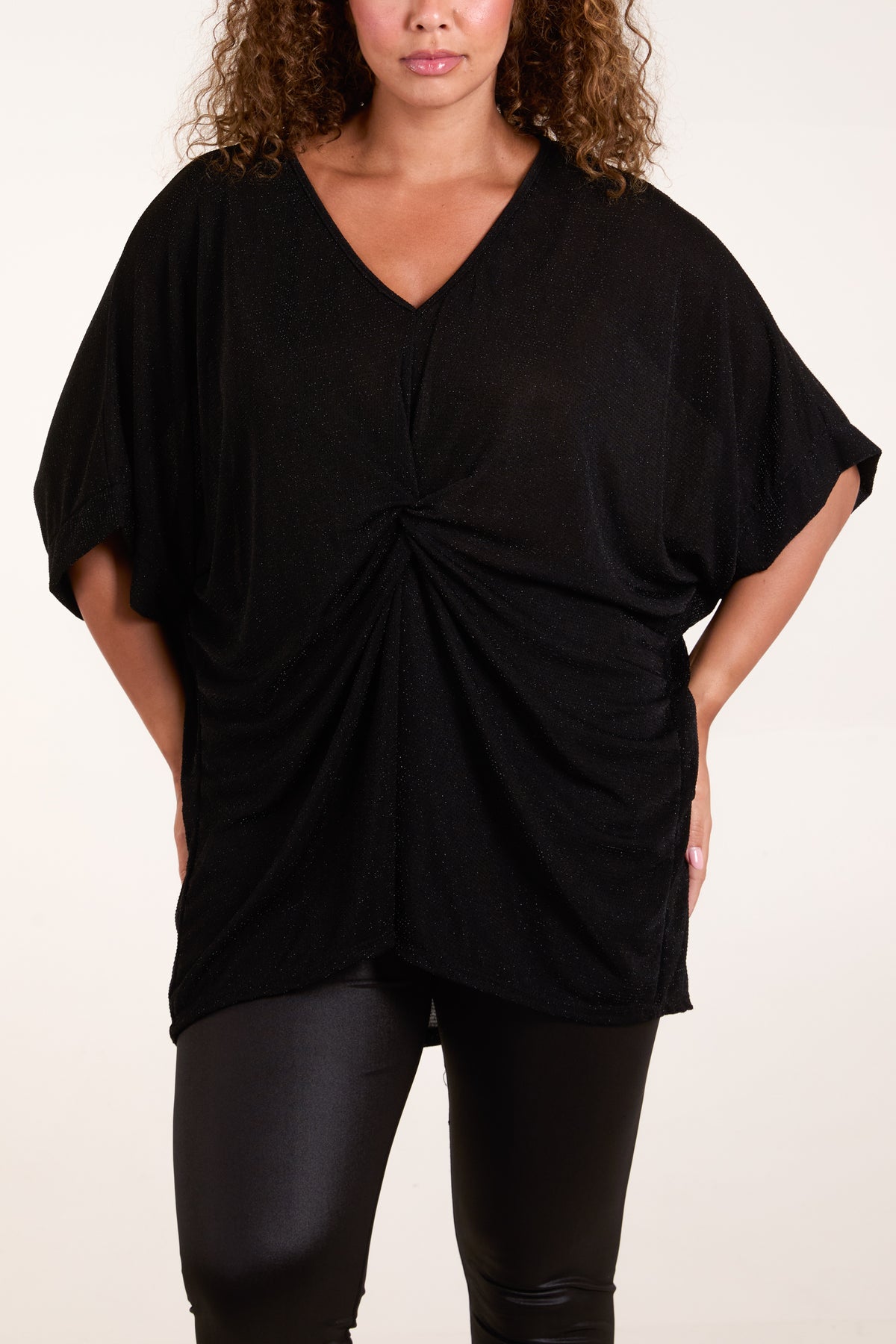 Glitter Lurex Twist Front Oversized Blouse