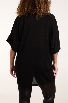 Glitter Lurex Twist Front Oversized Blouse