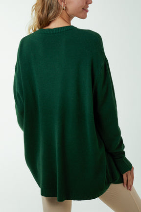 Pocket Crew Neck Oversized Jumper