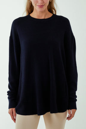 Pocket Crew Neck Oversized Jumper