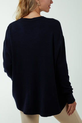 Pocket Crew Neck Oversized Jumper