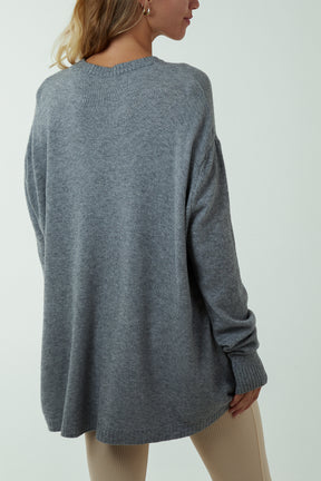 Pocket Crew Neck Oversized Jumper