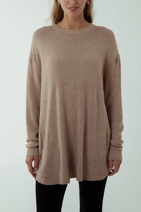 Pocket Crew Neck Oversized Jumper