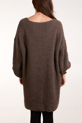 Oversized V-Neck Chunky Knit Dip Hem Jumper