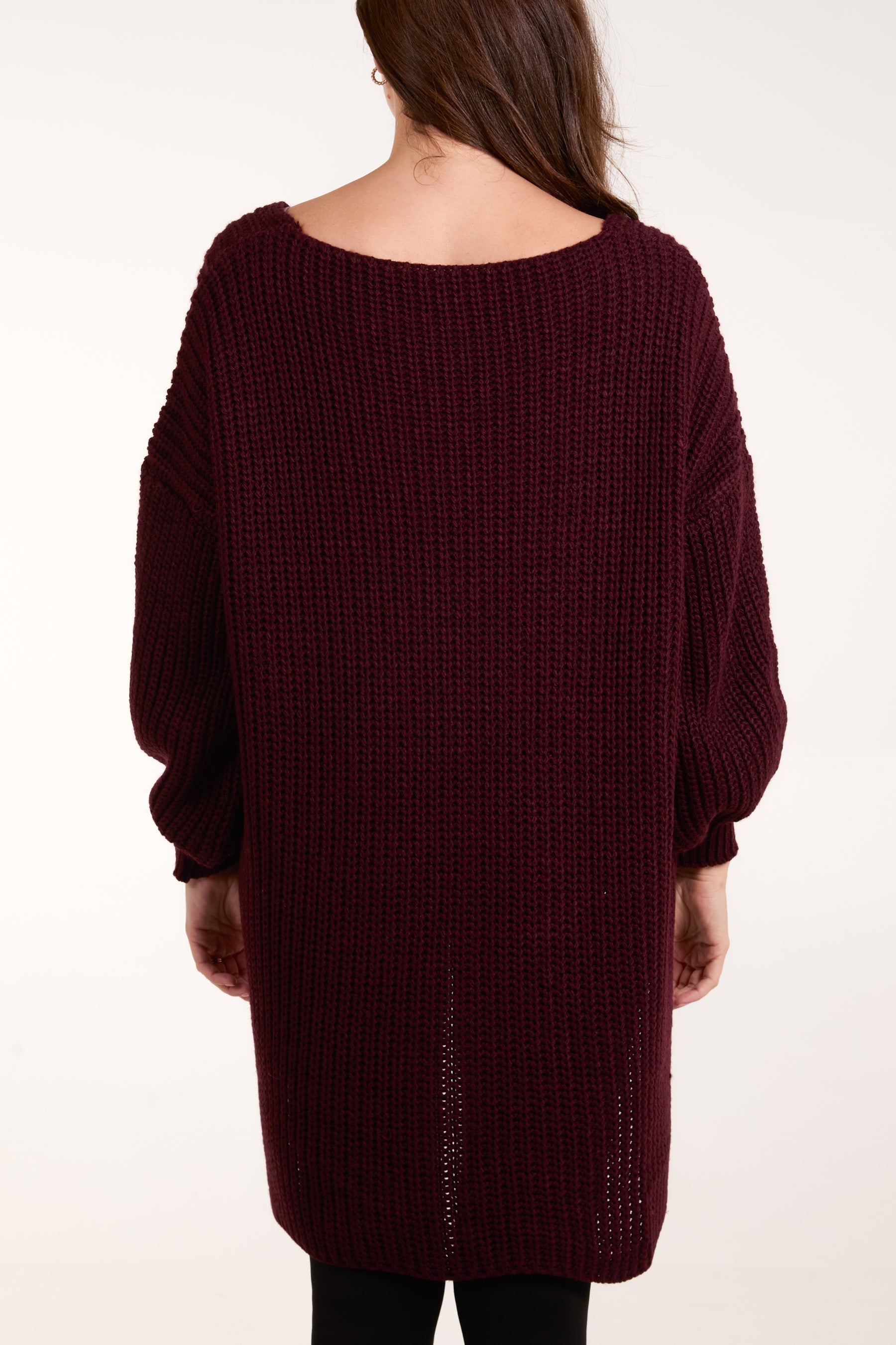 Oversized V-Neck Chunky Knit Dip Hem Jumper