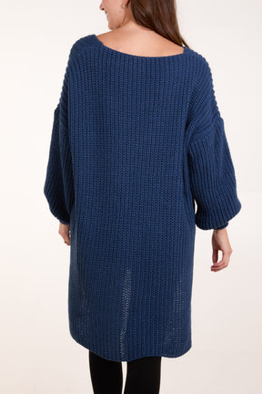 Oversized V-Neck Chunky Knit Dip Hem Jumper