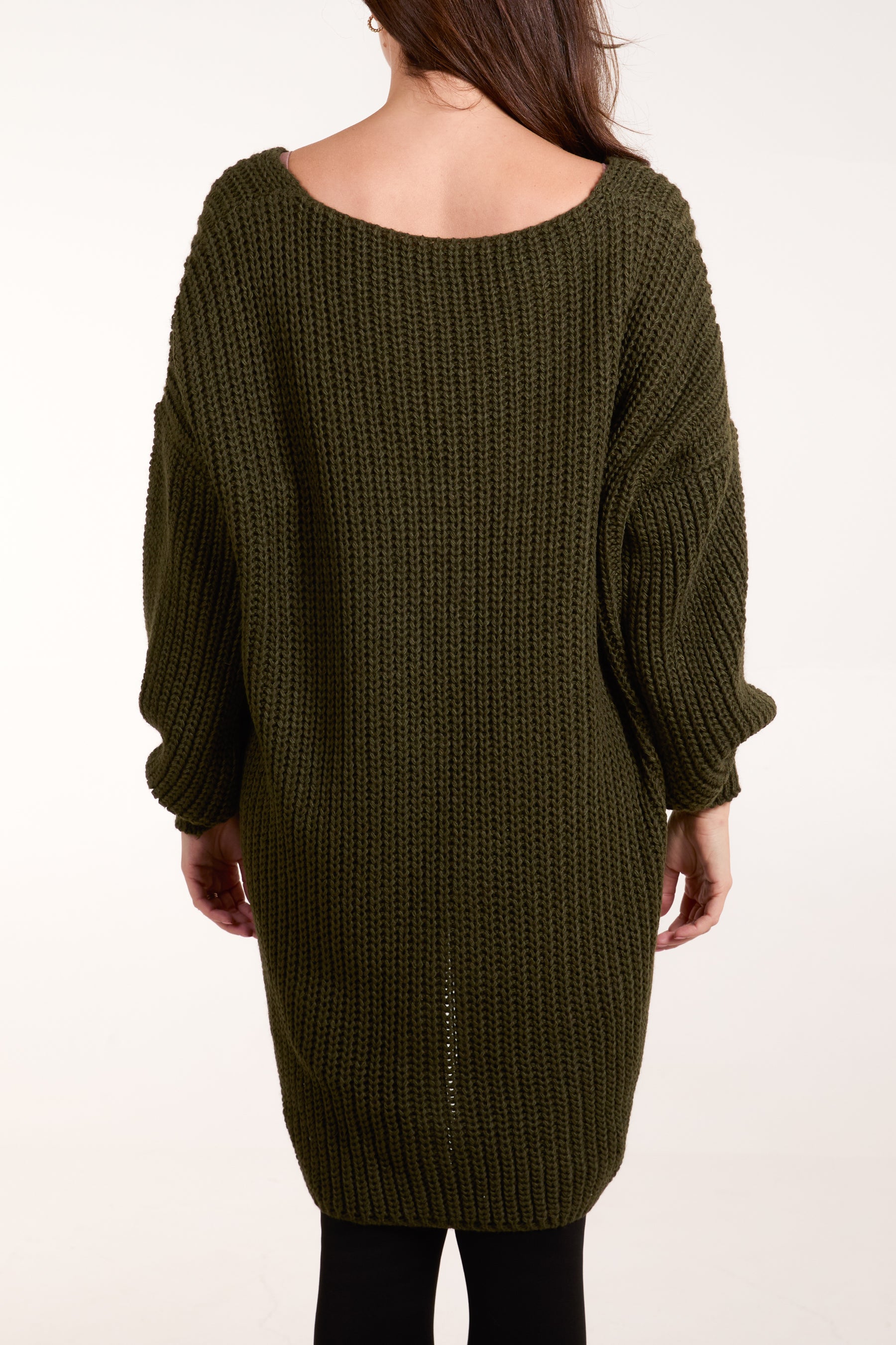 Oversized V-Neck Chunky Knit Dip Hem Jumper