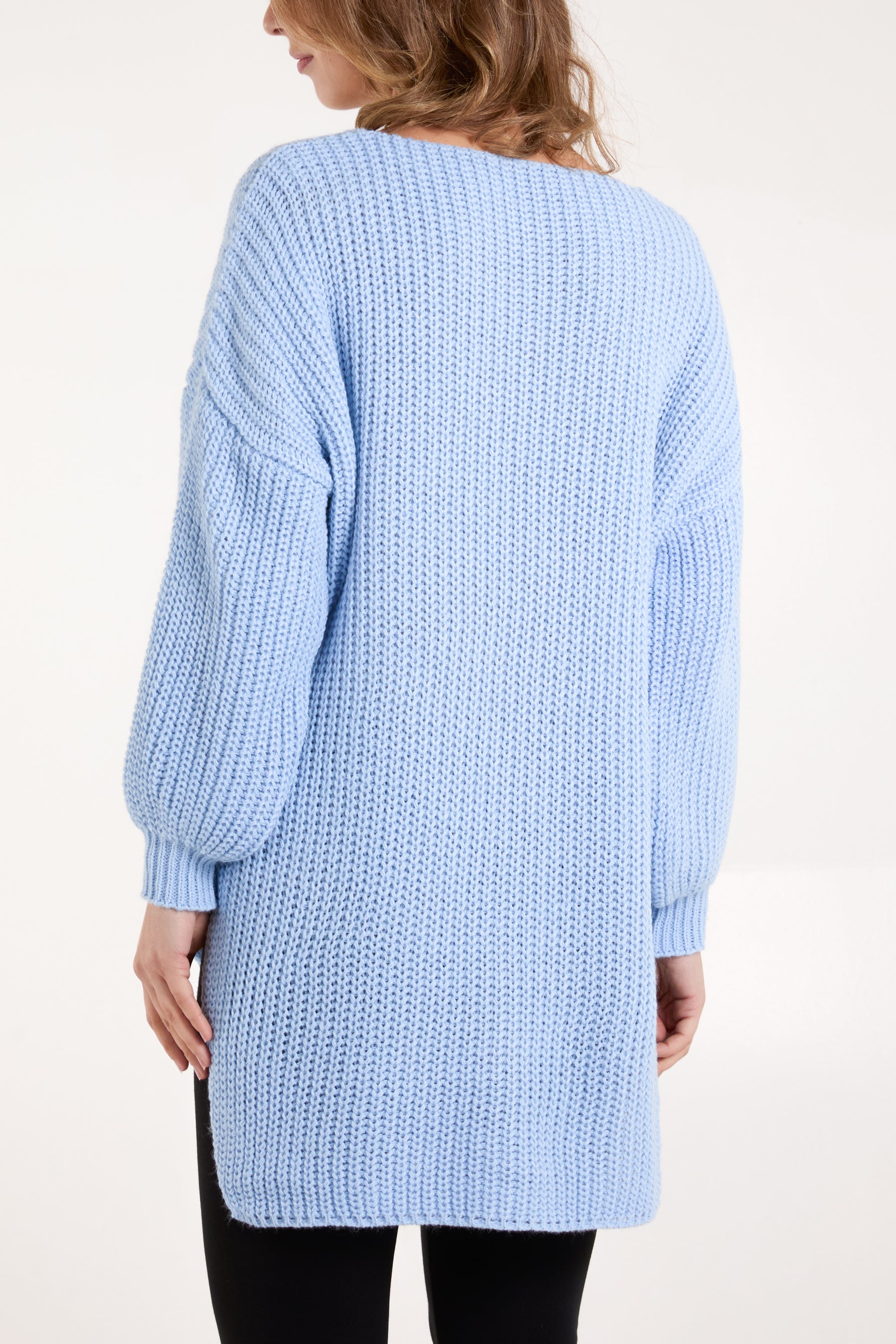 Oversized V-Neck Chunky Knit Dip Hem Jumper