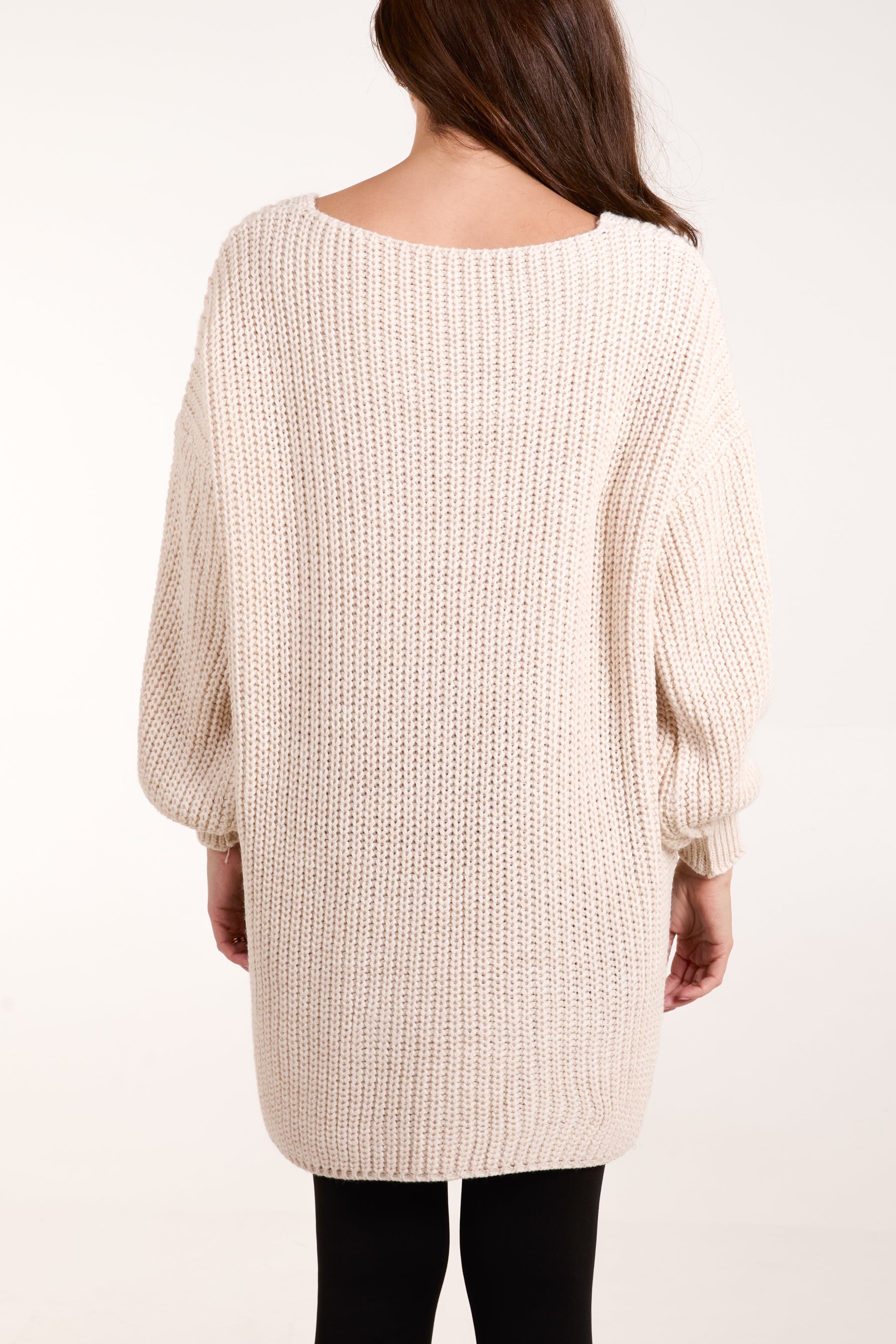 Oversized V-Neck Chunky Knit Dip Hem Jumper