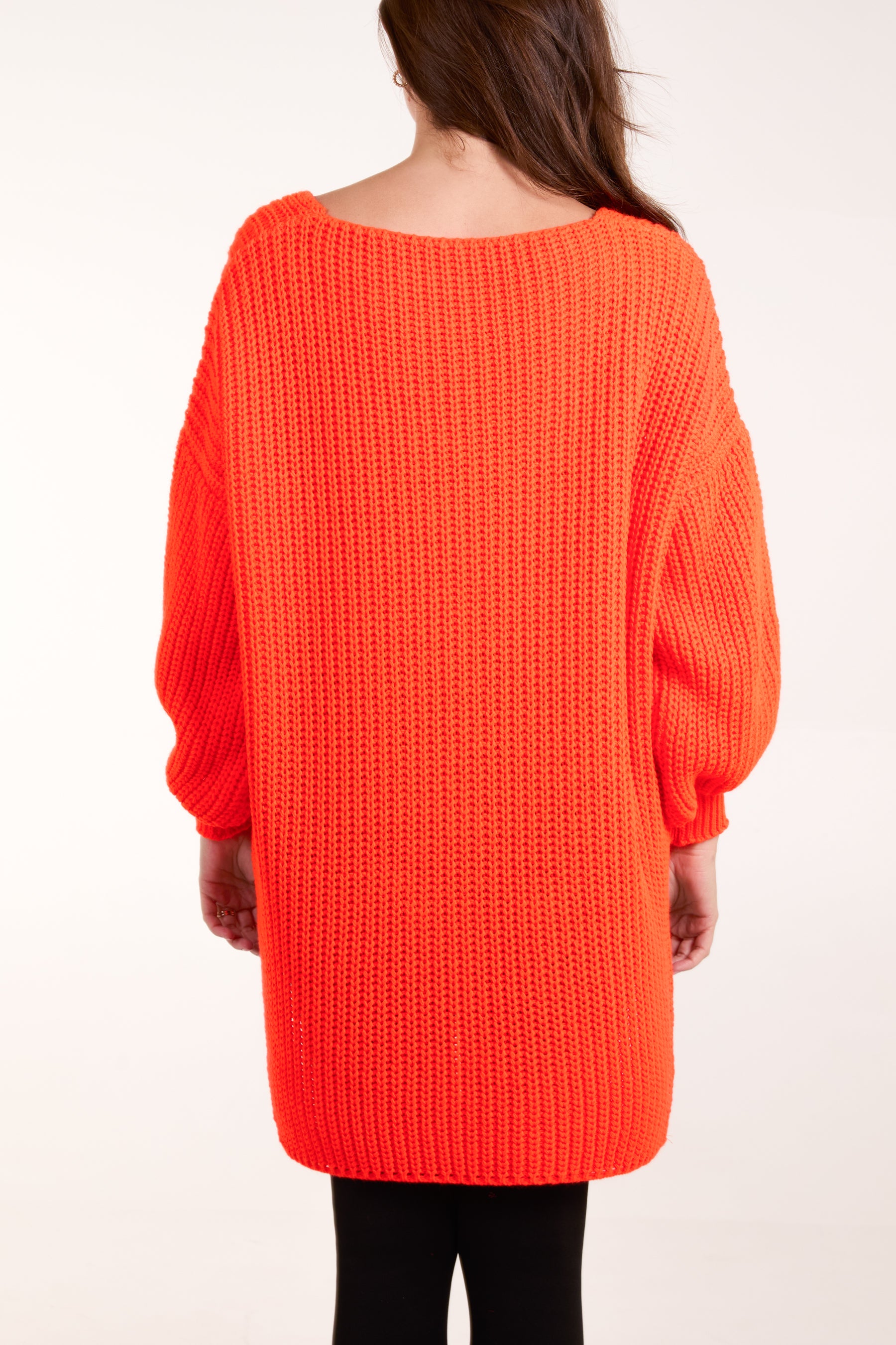 Oversized V-Neck Chunky Knit Dip Hem Jumper