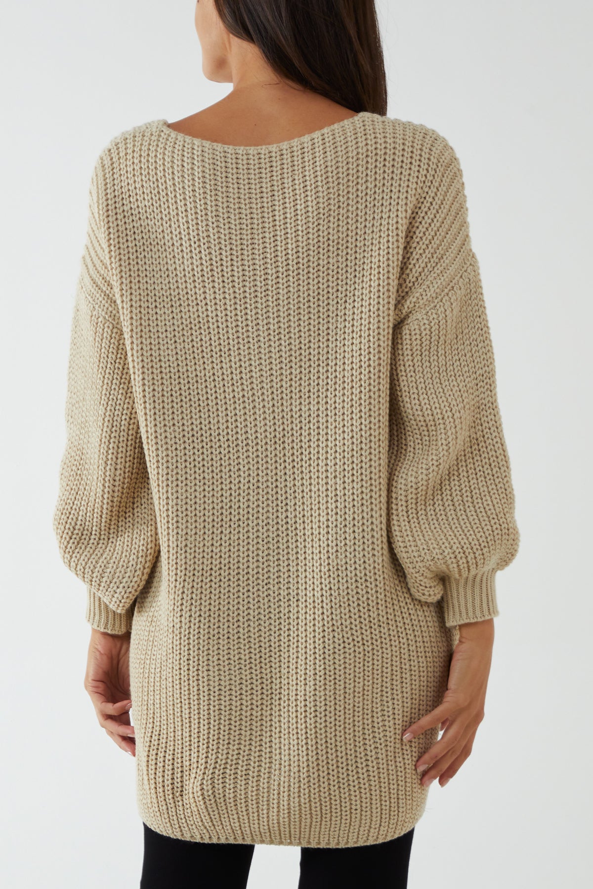 Oversized V-Neck Chunky Knit Dip Hem Jumper