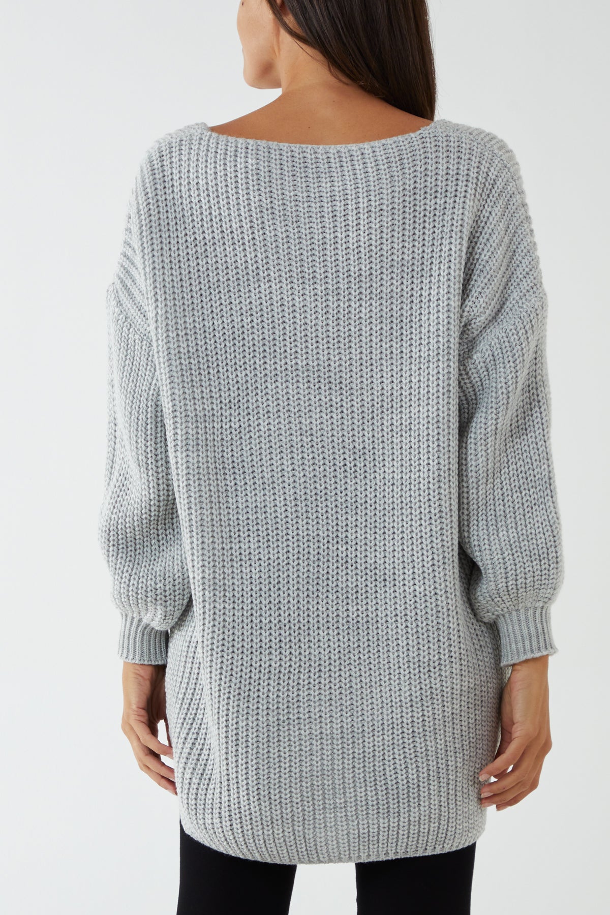 Oversized V-Neck Chunky Knit Dip Hem Jumper