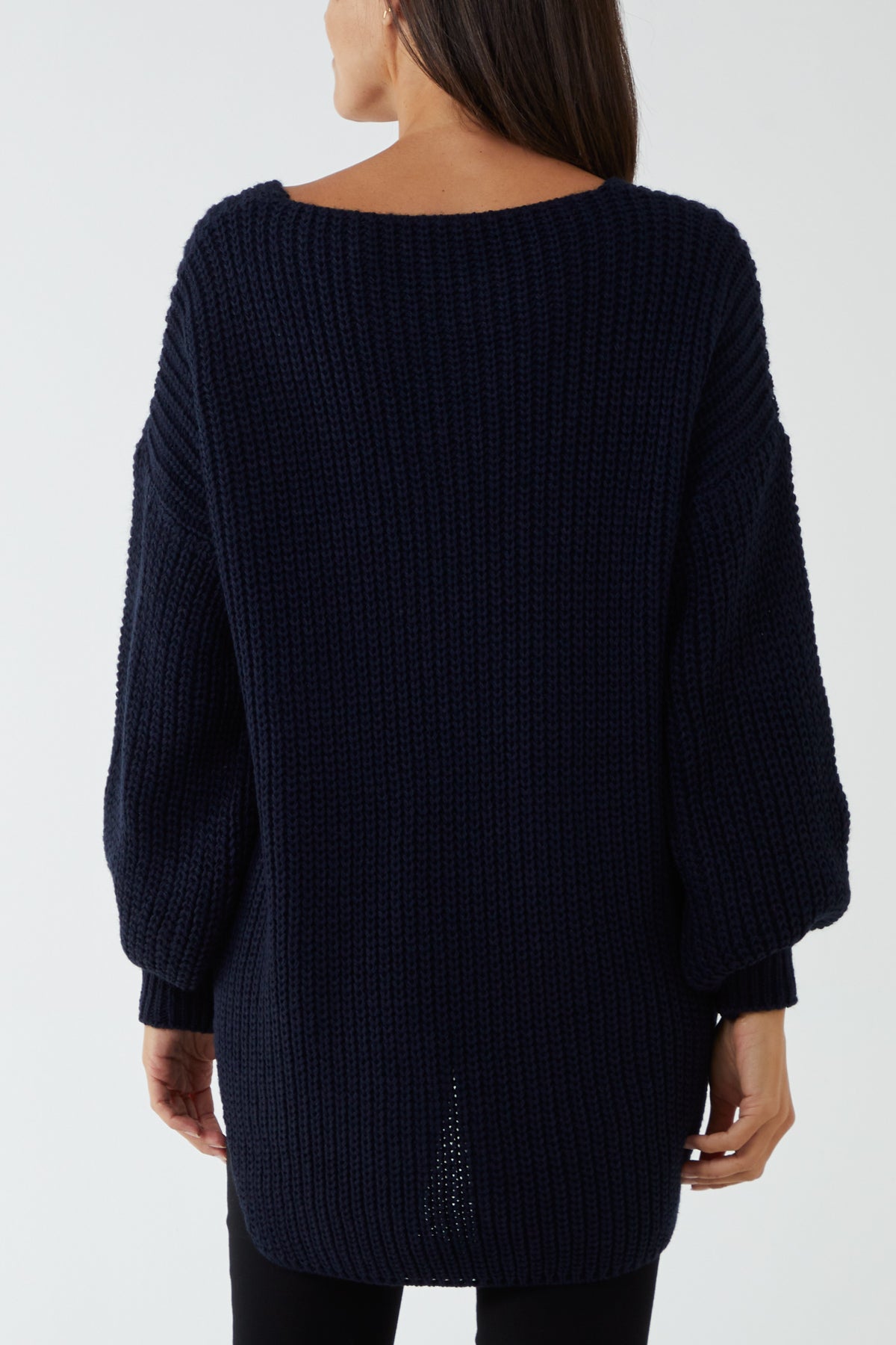 Oversized V-Neck Chunky Knit Dip Hem Jumper