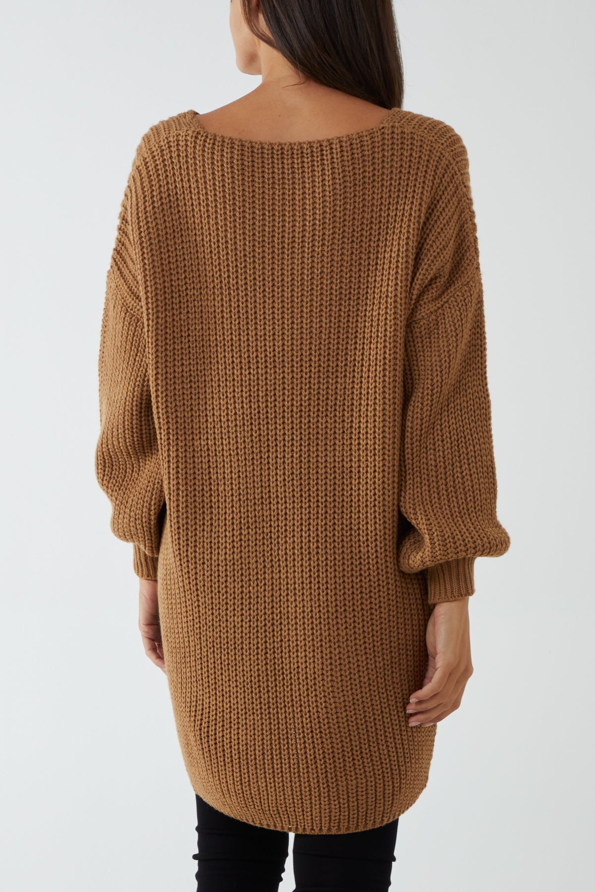 Oversized V-Neck Chunky Knit Dip Hem Jumper