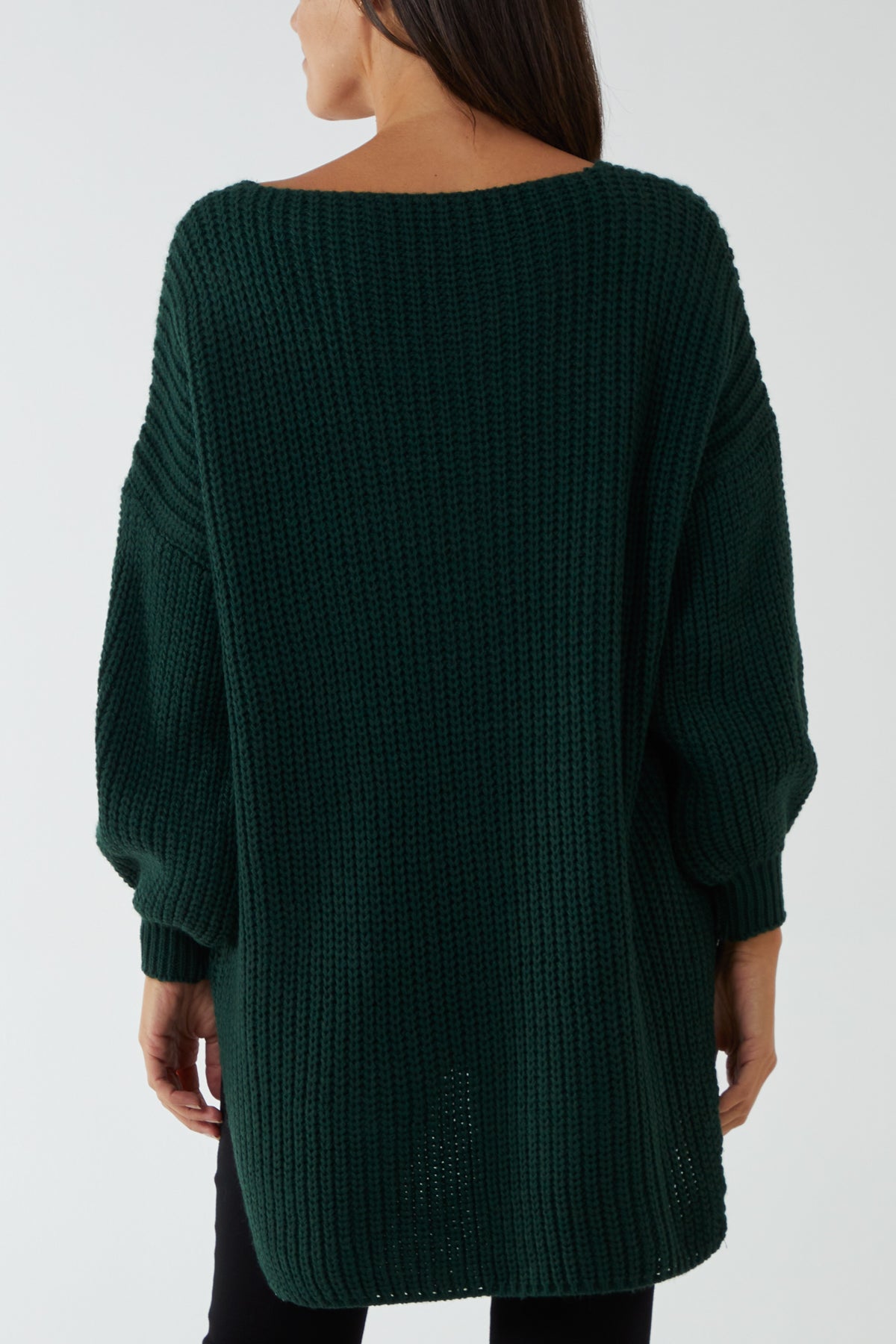 Oversized V-Neck Chunky Knit Dip Hem Jumper