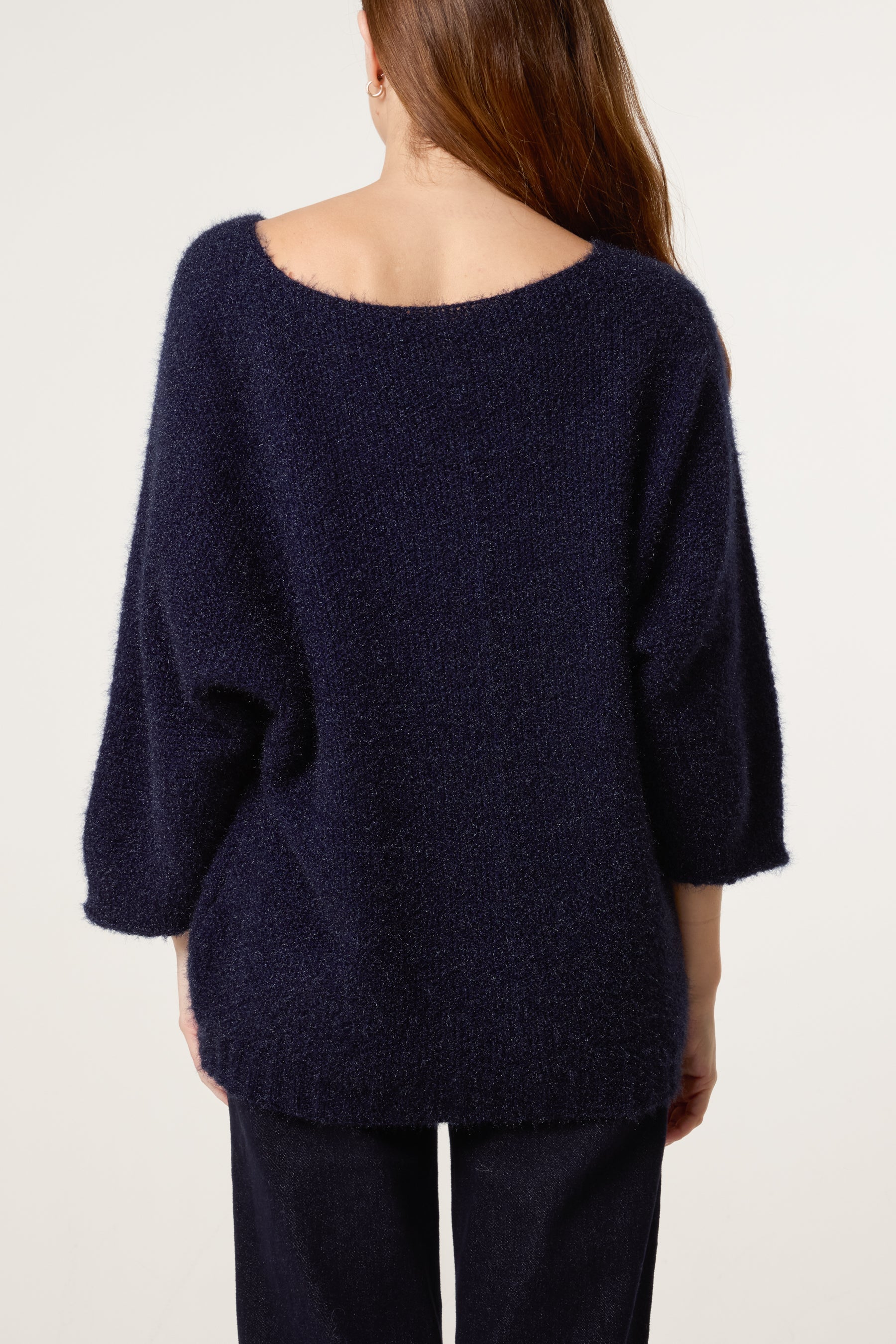 Fluffy V-Neck Exposed Seams Jumper