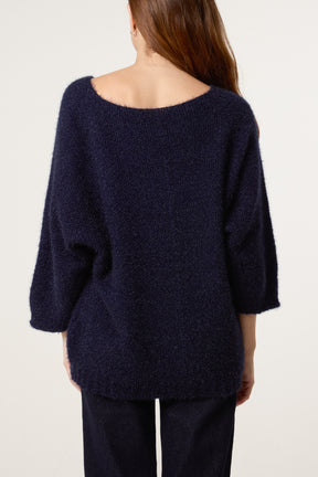 Fluffy V-Neck Exposed Seams Jumper