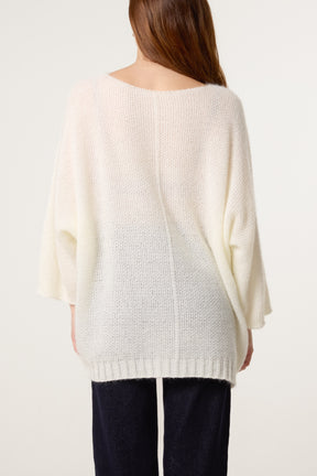 Fluffy V-Neck Exposed Seams Jumper