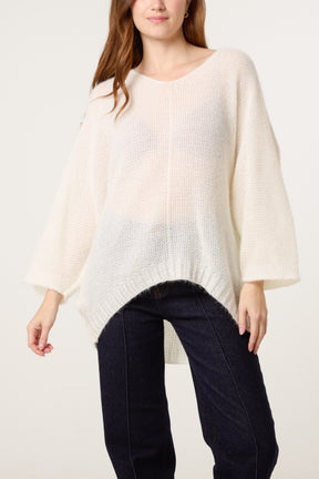 Fluffy V-Neck Exposed Seams Jumper