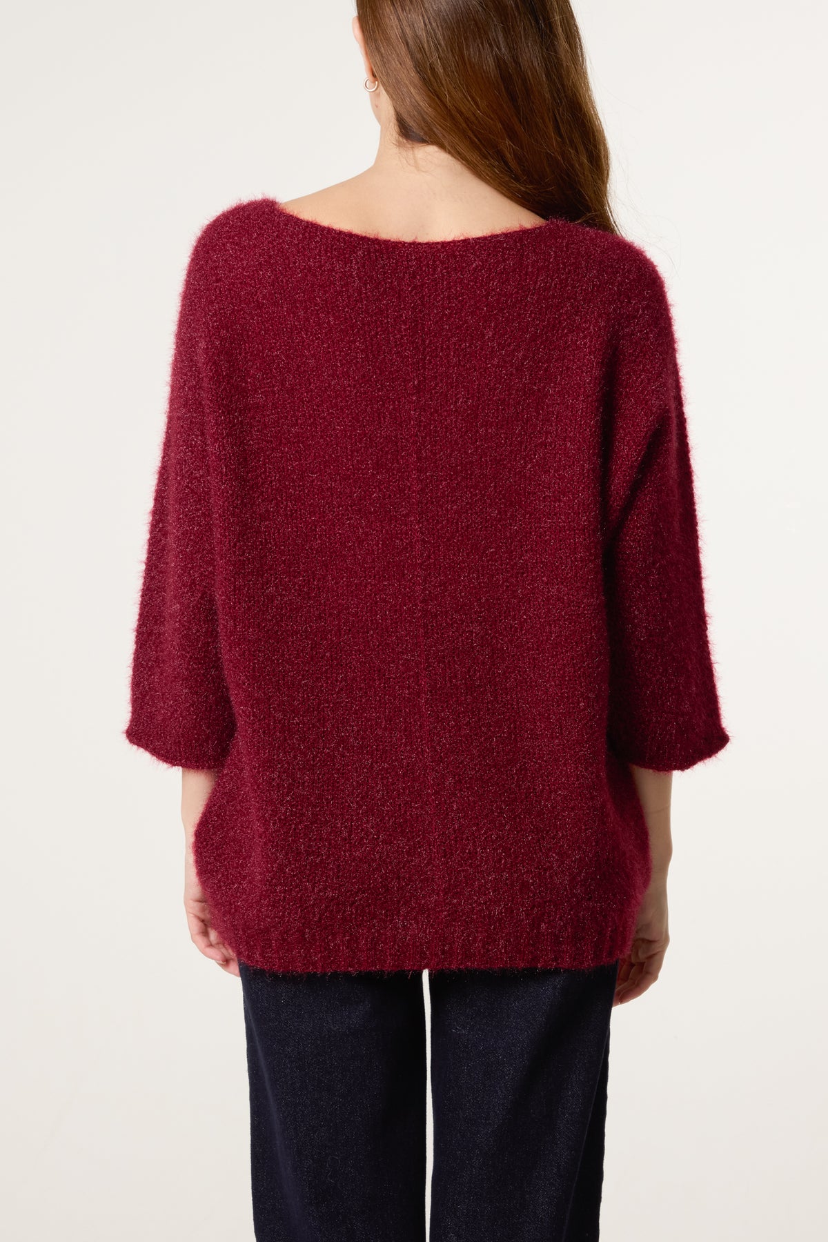 Fluffy V-Neck Exposed Seams Jumper