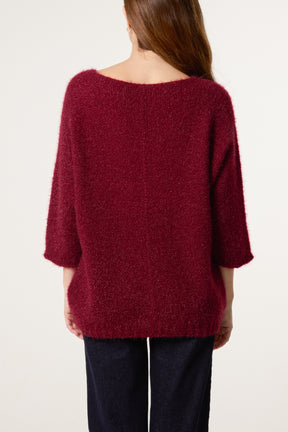 Fluffy V-Neck Exposed Seams Jumper