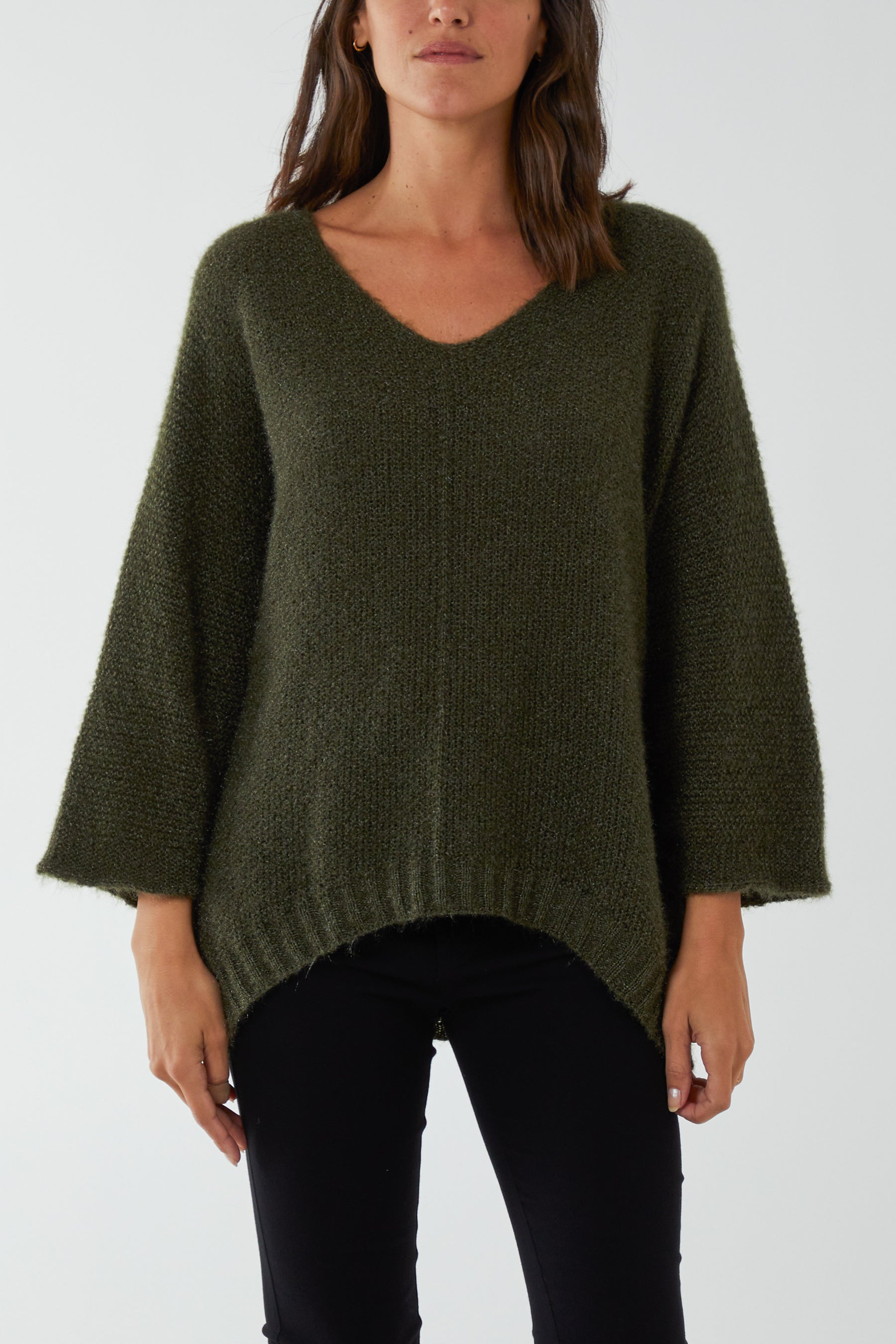 Fluffy V-Neck Exposed Seams Jumper