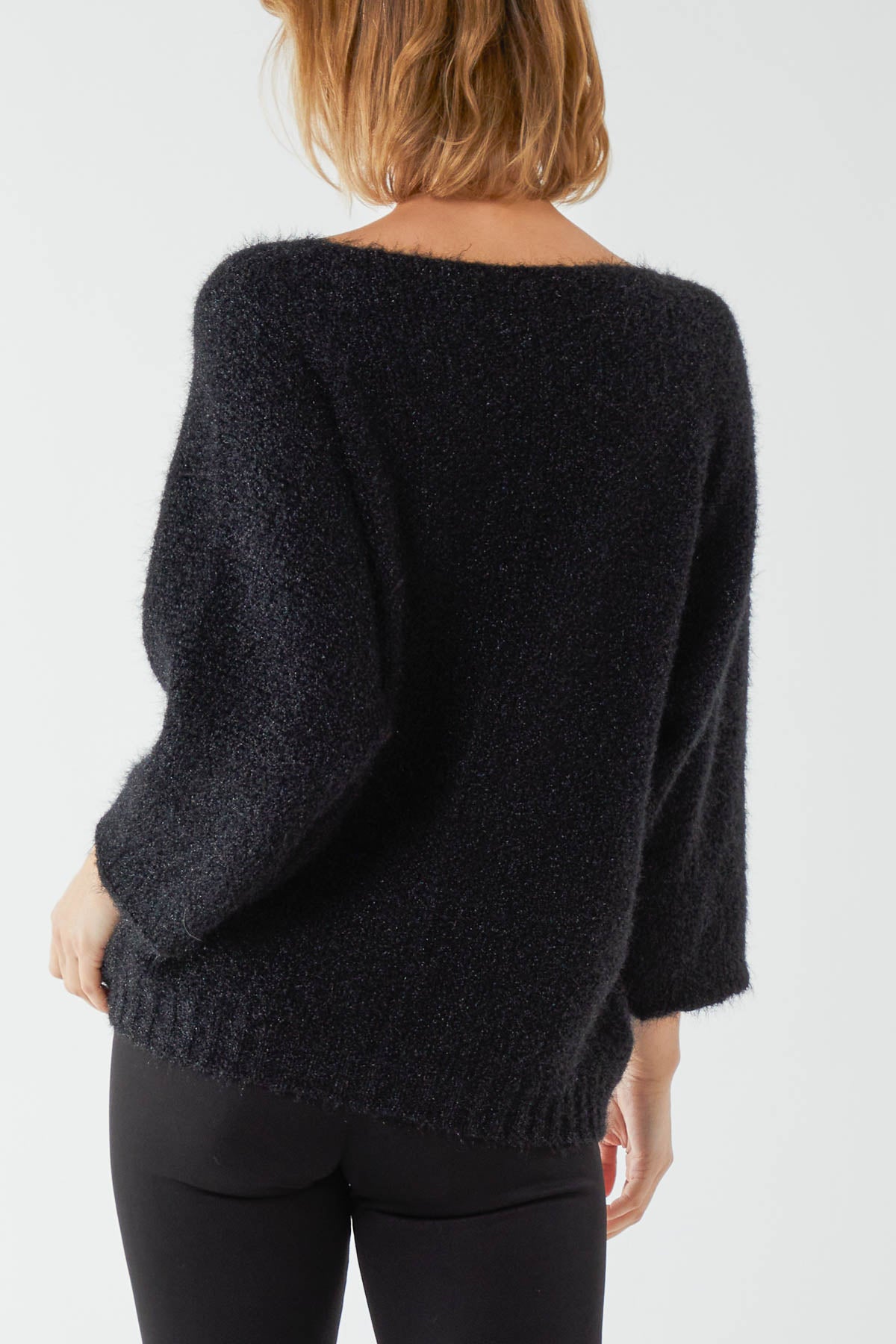 Fluffy V-Neck Exposed Seams Jumper