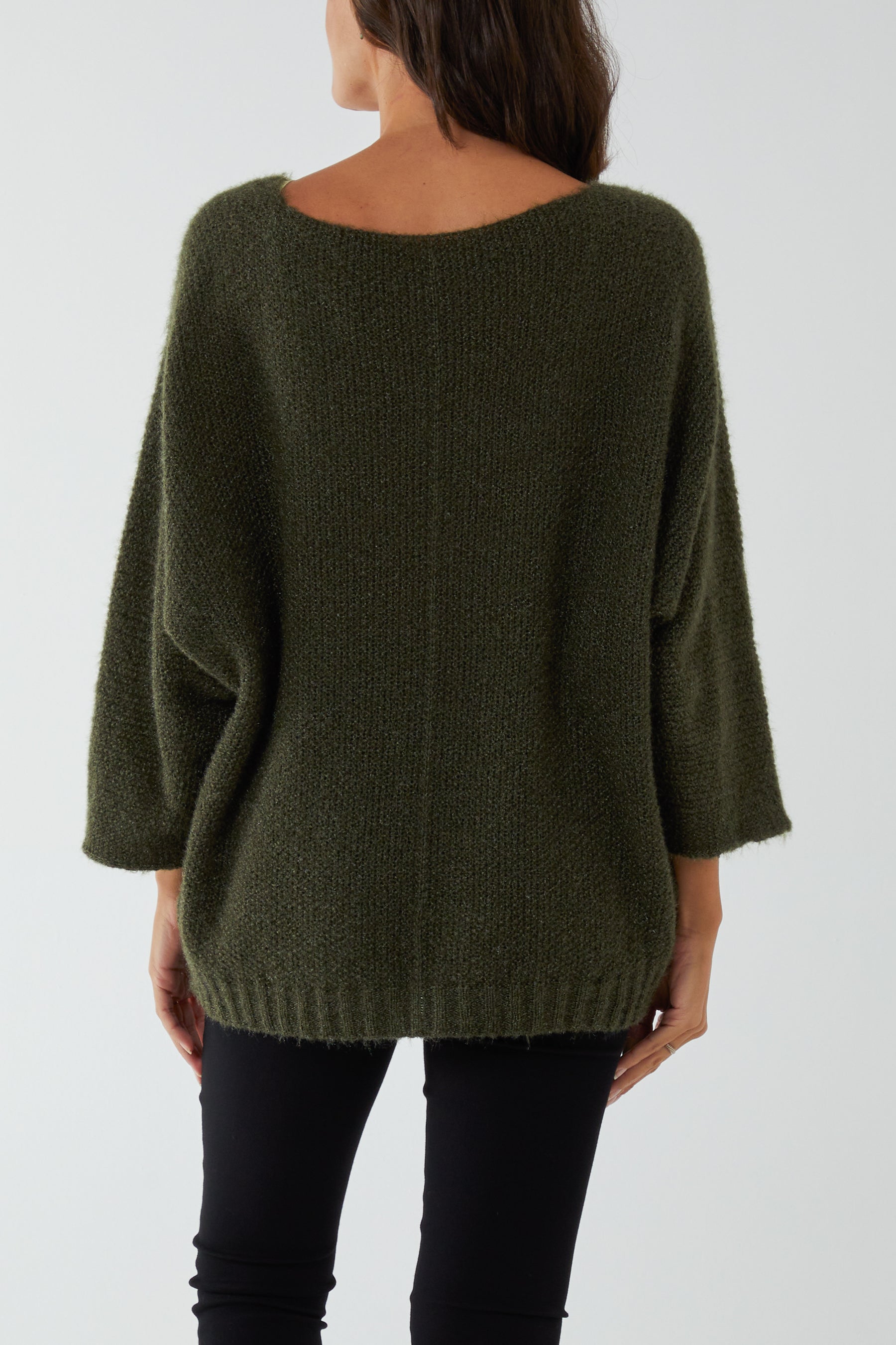 Fluffy V-Neck Exposed Seams Jumper