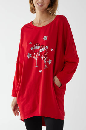 Sequin Wine Glass Festive Jumper