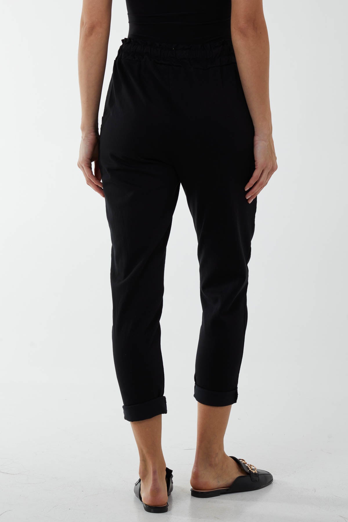 Glitter Drawstring Pocket Panel Trousers