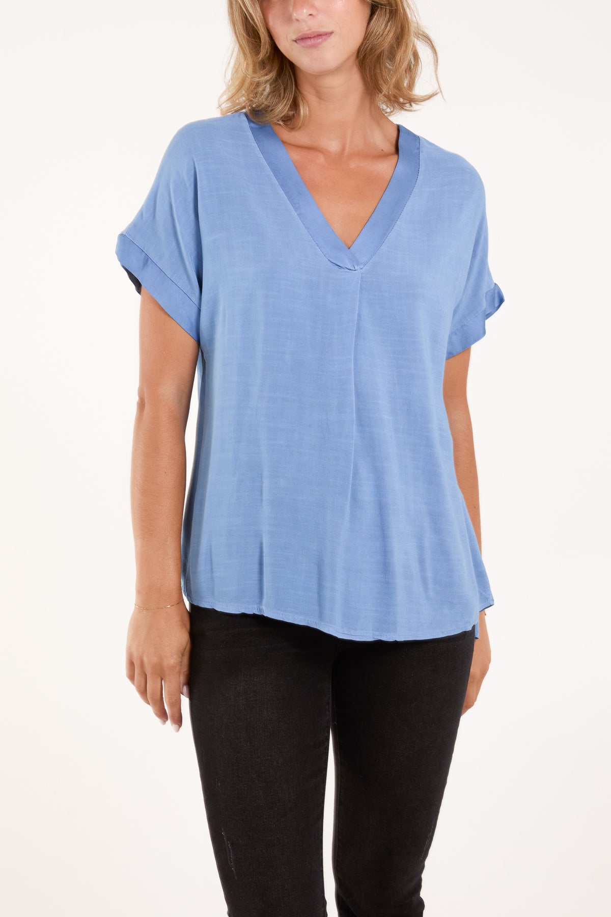 V-Neck Short Sleeve Blouse