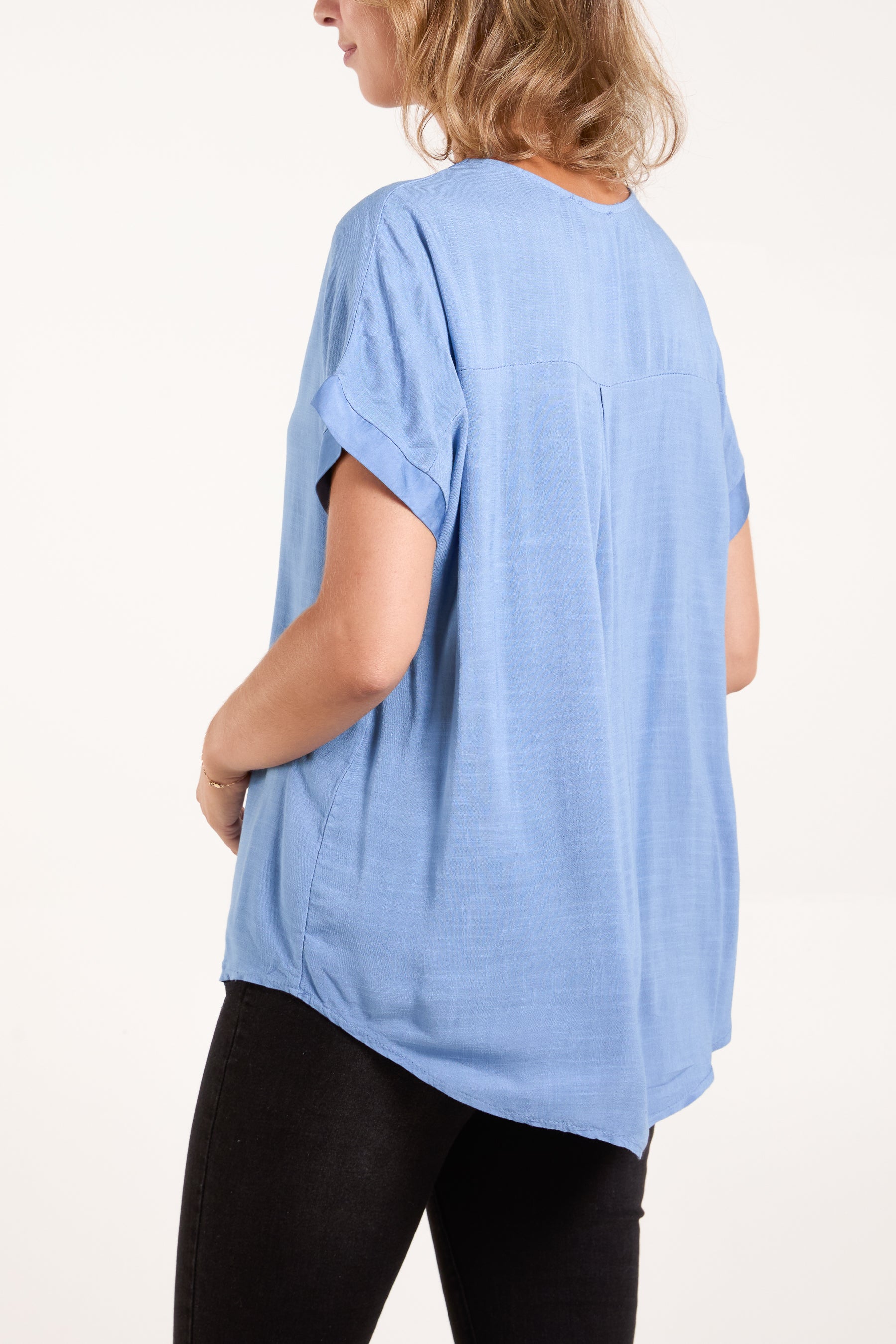 V-Neck Short Sleeve Blouse